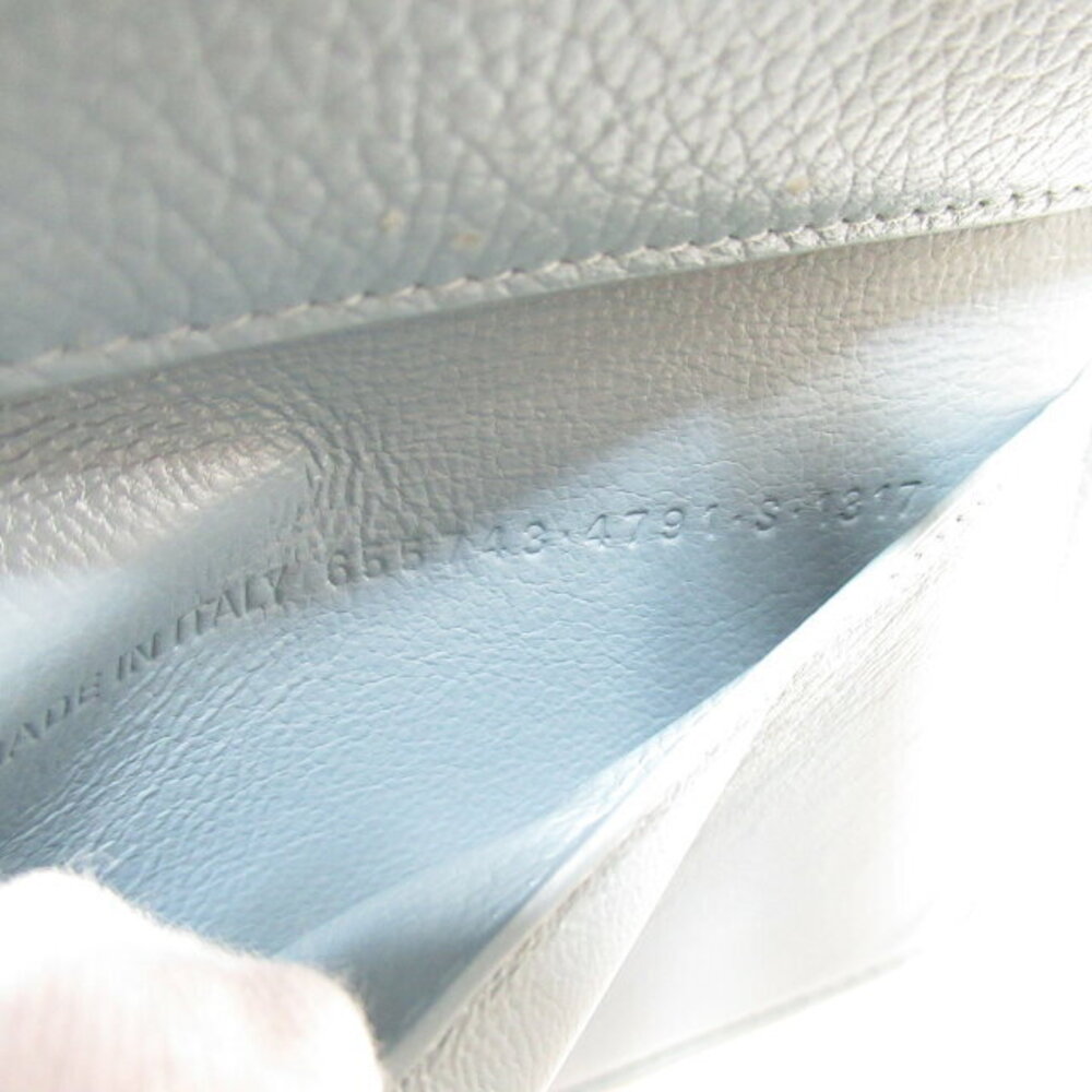 Balenciaga Tri Wallet Wallet Gray White Calfskin Leather Blue fold - Picture 7 of 8